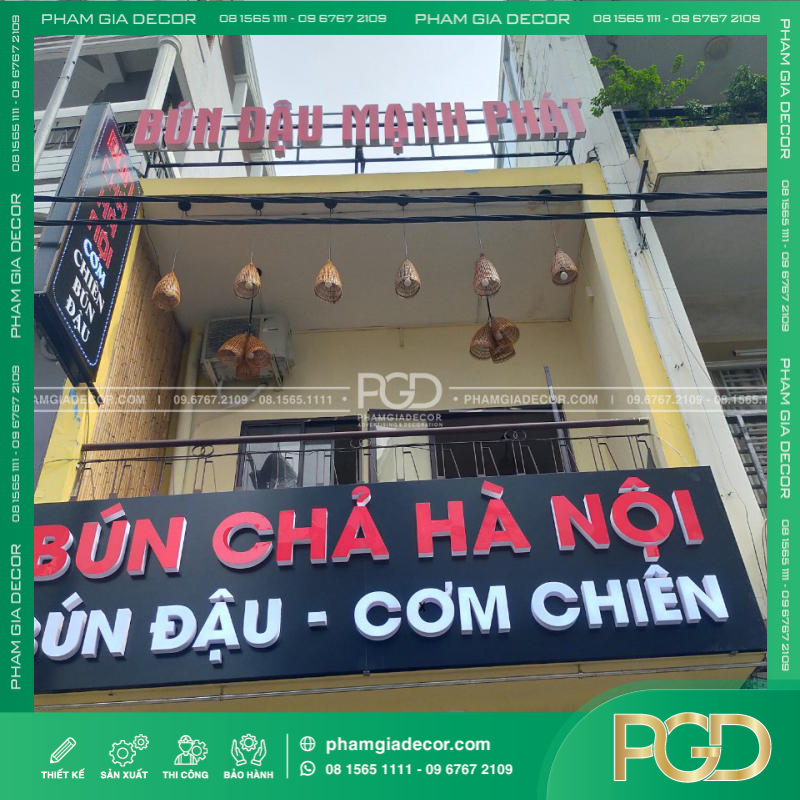 Làm bảng hiệu Alu chữ nổi Mica đèn bún đậu Mạnh Phát