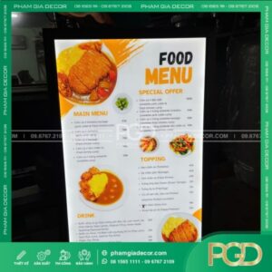 Hộp Đèn Nắp Bật Menu – Giải Pháp Trưng Bày Menu Chuyên Nghiệp