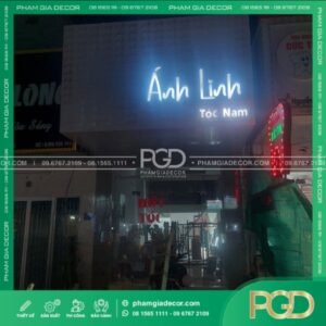 Làm Bảng Hiệu Alu Chữ Nổi Hông Nhôm LED Tiệm Tóc Ánh Linh