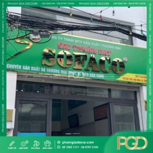 Bảng Hiệu Alu Chữ Nổi Vàng Gương Công Ty Sofaco