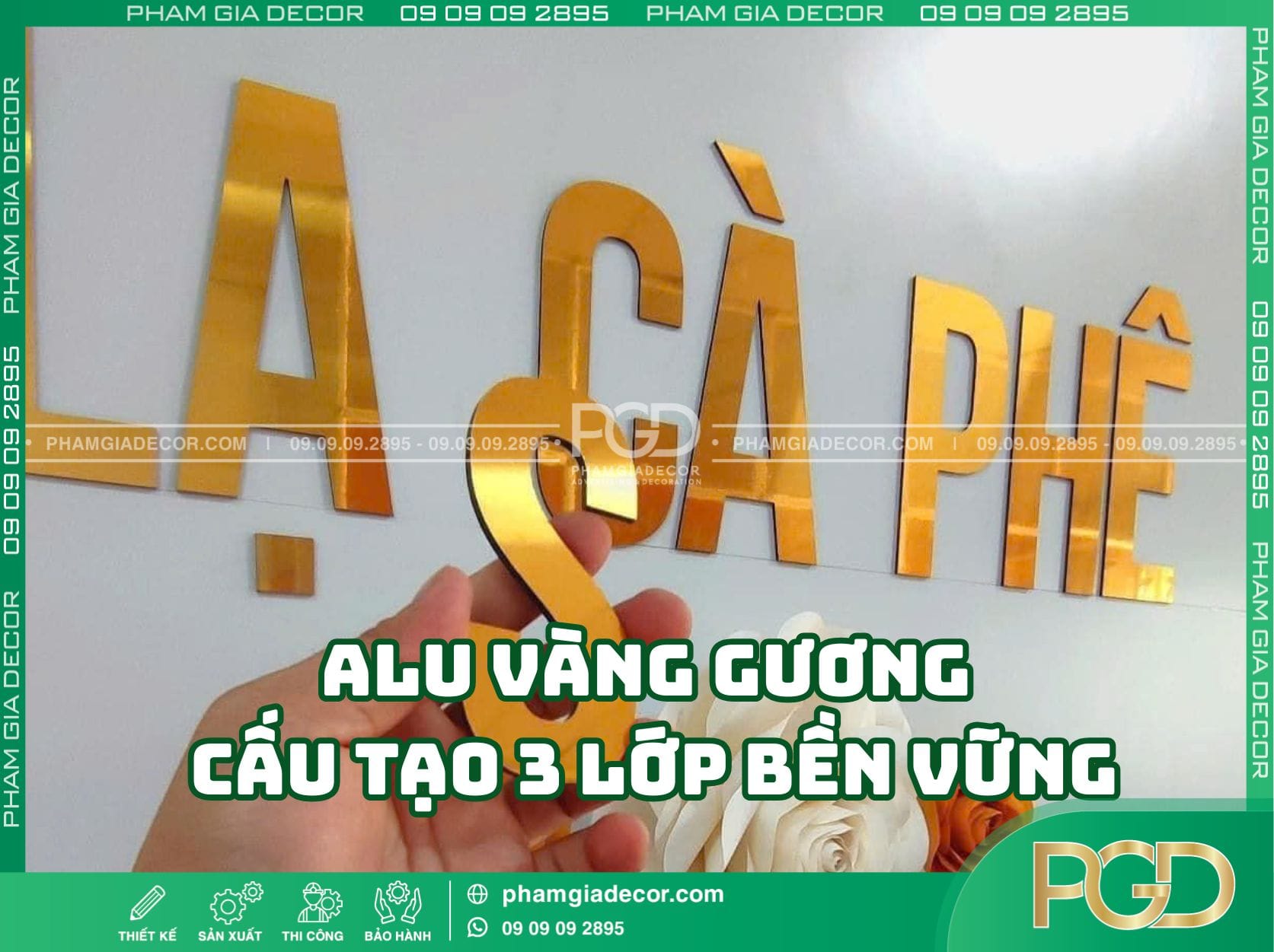 Cấu tạo 3 lớp: nhôm – lõi PE – nhôm