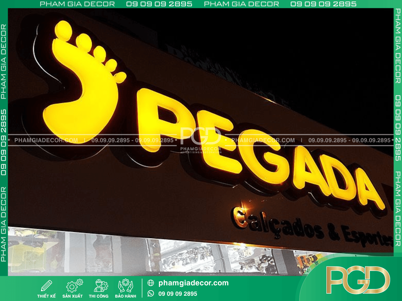 Bảng hiệu alu nền đen chữ vàng nổi bật, dễ nhận diện từ xa.