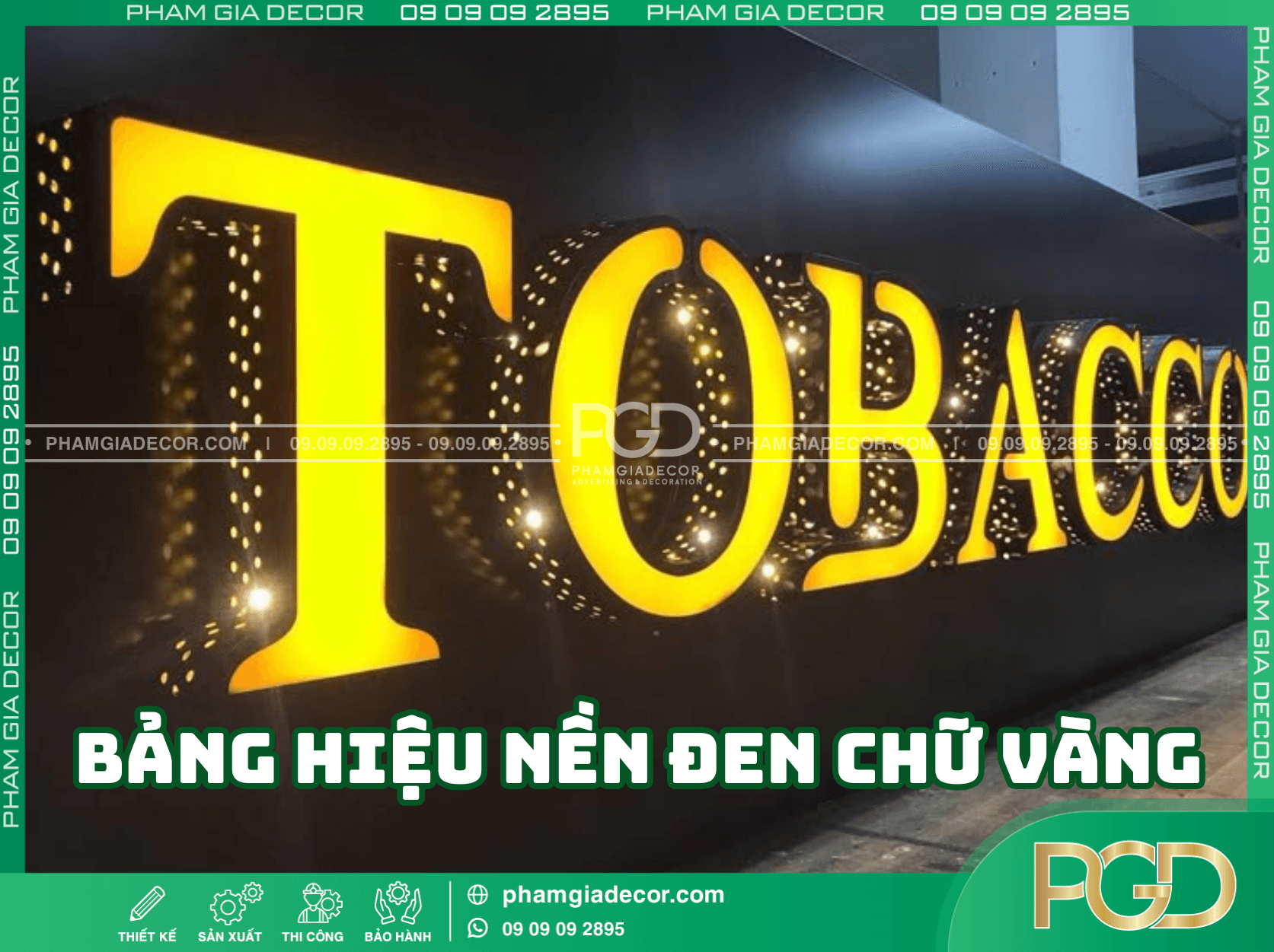 Bảng hiệu nền đen chữ vàng cho showroom cao cấp tại TP.HCM