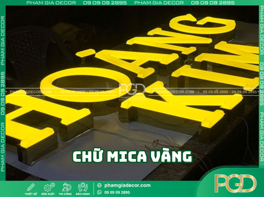 Mặt tiền bảng hiệu dùng chữ MiCa Vàng nổi bật