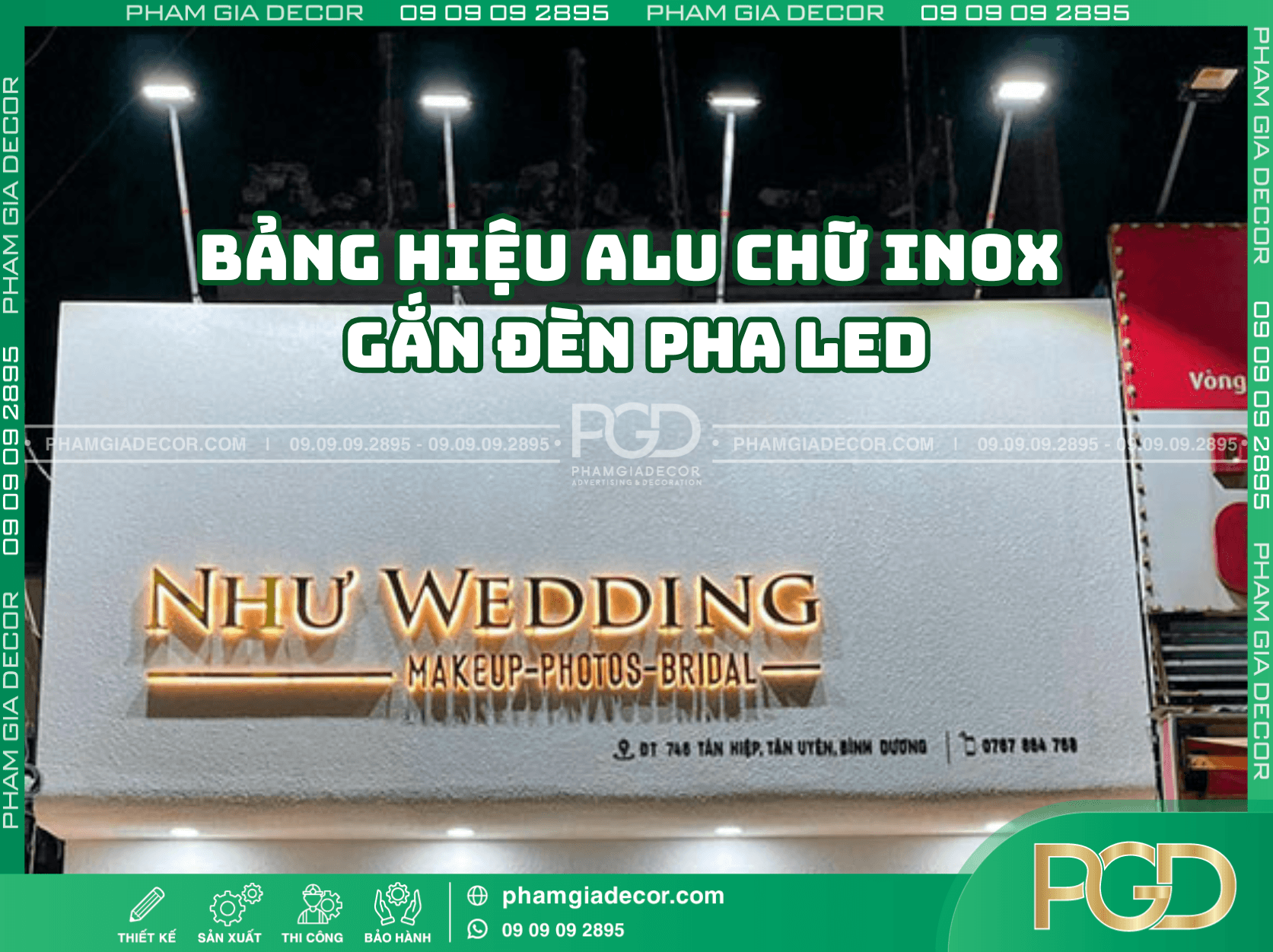 Lưu ý khi làm bảng hiệu alu chữ inox gắn đèn pha LED