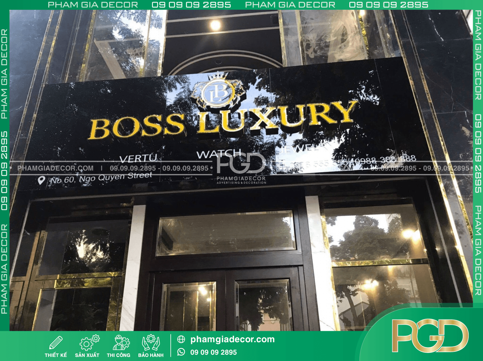 Mẫu bảng hiệu nền đen chữ vàng cho cửa tiệm đồng hồ