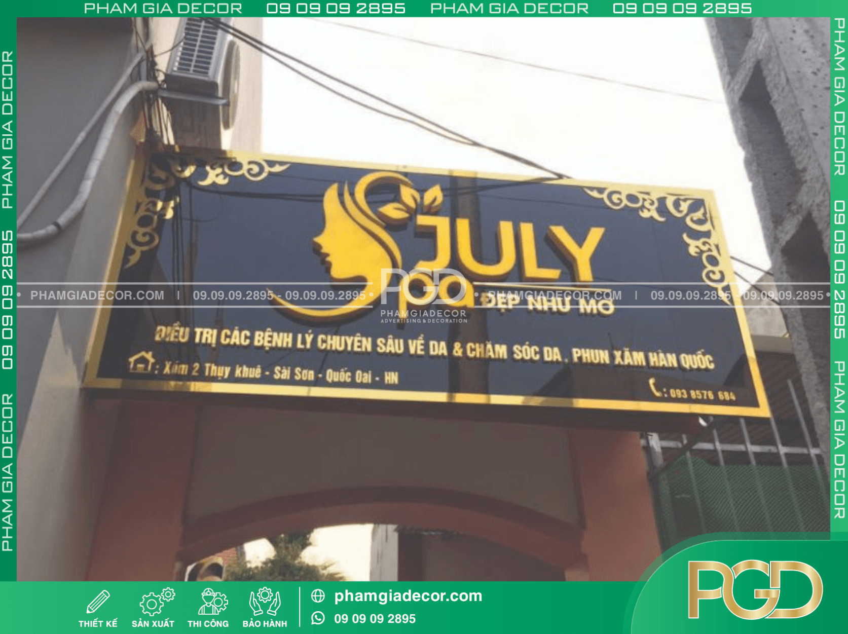 Mẫu bảng hiệu nền đen chữ vàng cho spa