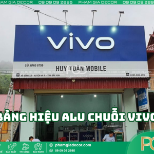 Thi công bảng hiệu alu chuỗi ViVo chiếu đèn sáng