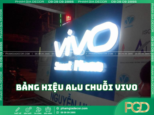 Thi công bảng hiệu alu chuỗi ViVo chuyên nghiệp 