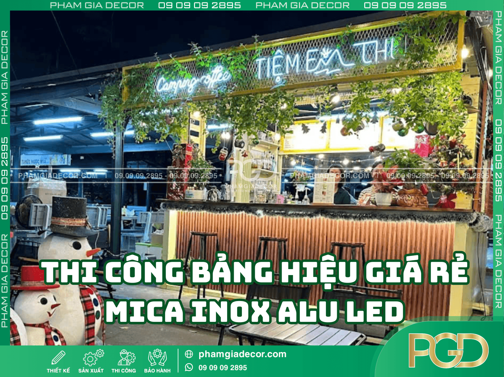 Thi công bảng hiệu giá rẻ Mica Inox Alu LED đẹp