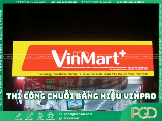 Thi công chuỗi bảng hiệu VinPro nổi bật về đêm 