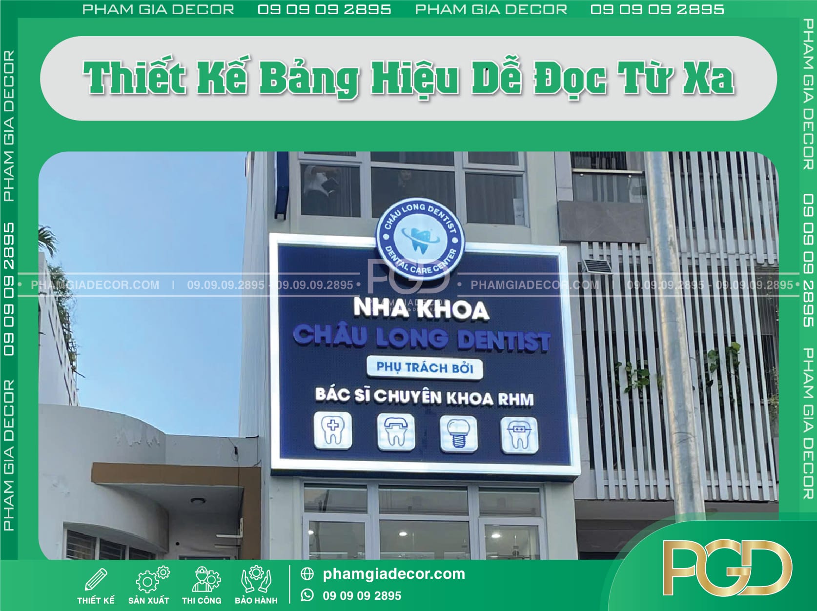 Thiết Kế Bảng Hiệu Đẹp với độ tương phản cao (nền tối chữ sáng) dễ đọc từ xa.