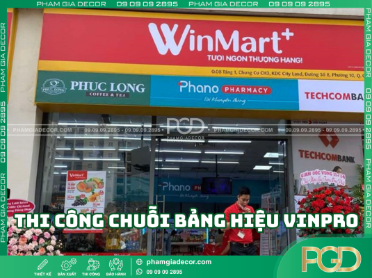 Tiêu chí thi công chuỗi bảng hiệu VinPro nổi bật về đêm 