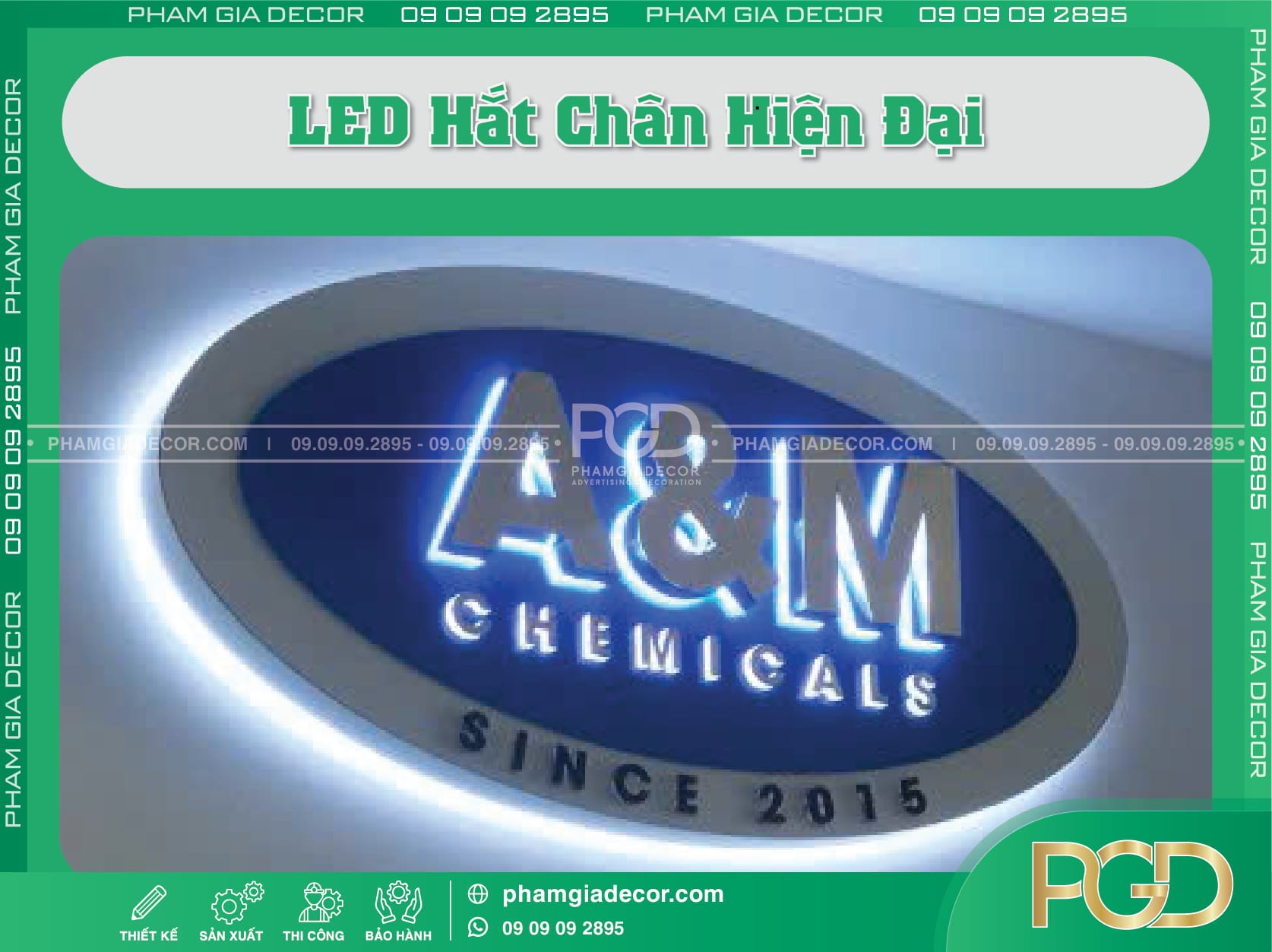 Xu hướng Mẫu Thiết Kế Bảng Hiệu Đẹp tối giản kết hợp LED hắt chân hiện đại.