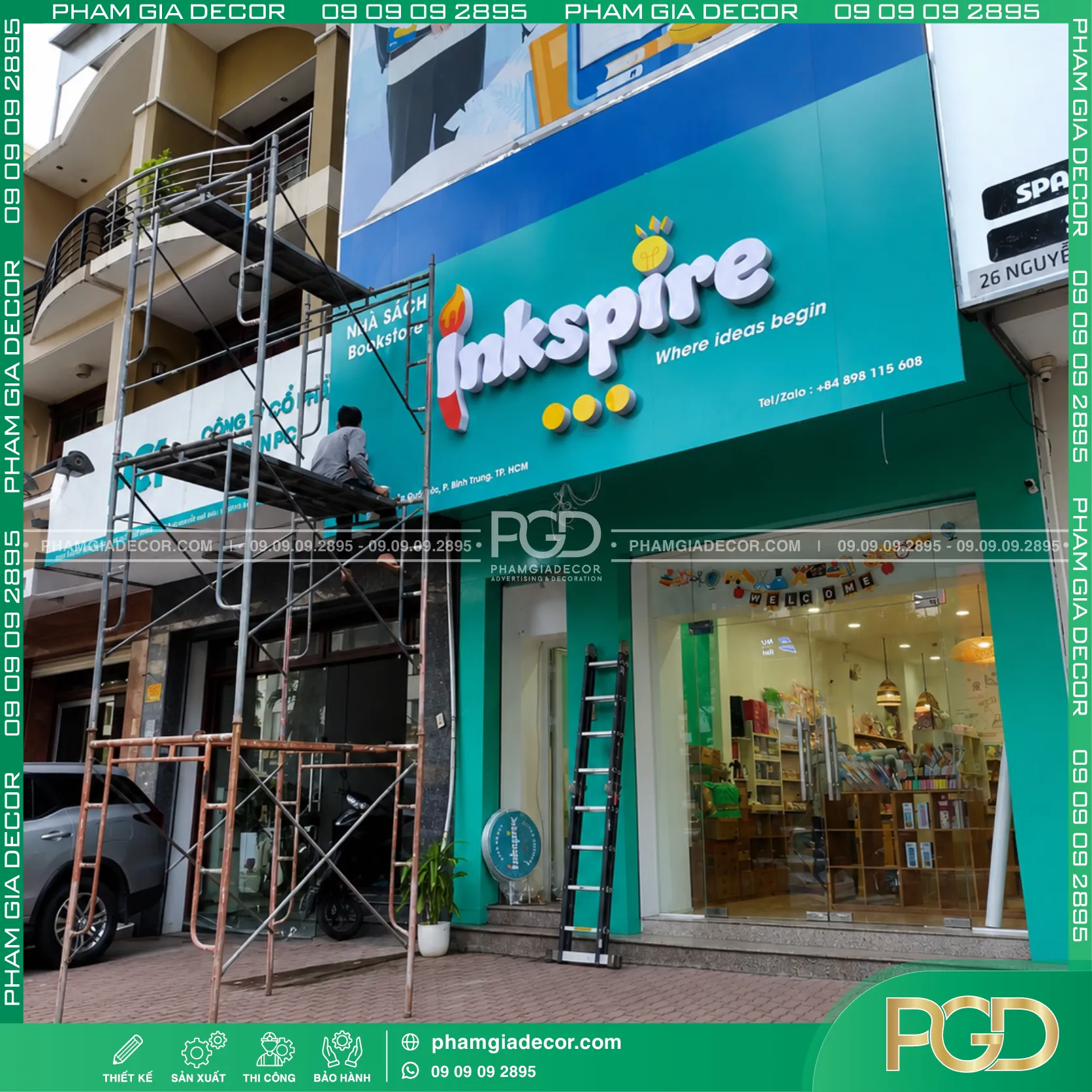 Thi công trọn gói bảng hiệu Nhà sách Inkspire (Inkspire Bookstore)