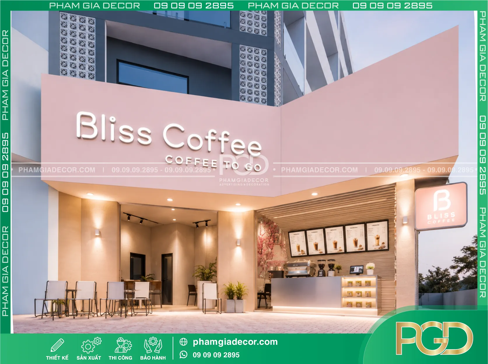Dự án thi công trọn gói bảng hiệu quán cà phê Bliss coffee 3 Dự án thi công trọn gói bảng hiệu quán cà phê Bliss coffee
