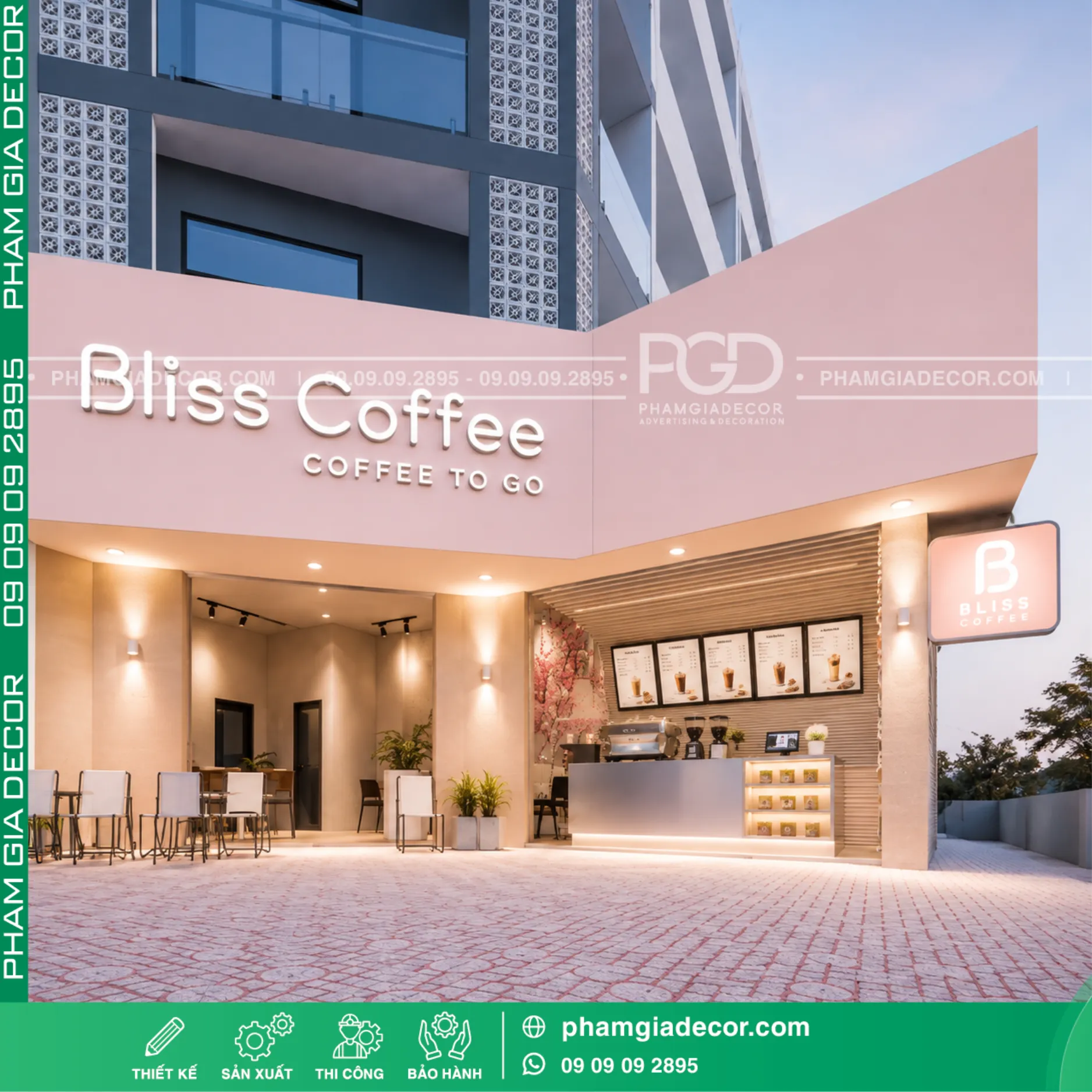 Dự án thi công trọn gói bảng hiệu quán cà phê Bliss coffee 2 Dự án thi công trọn gói bảng hiệu quán cà phê Bliss coffee
