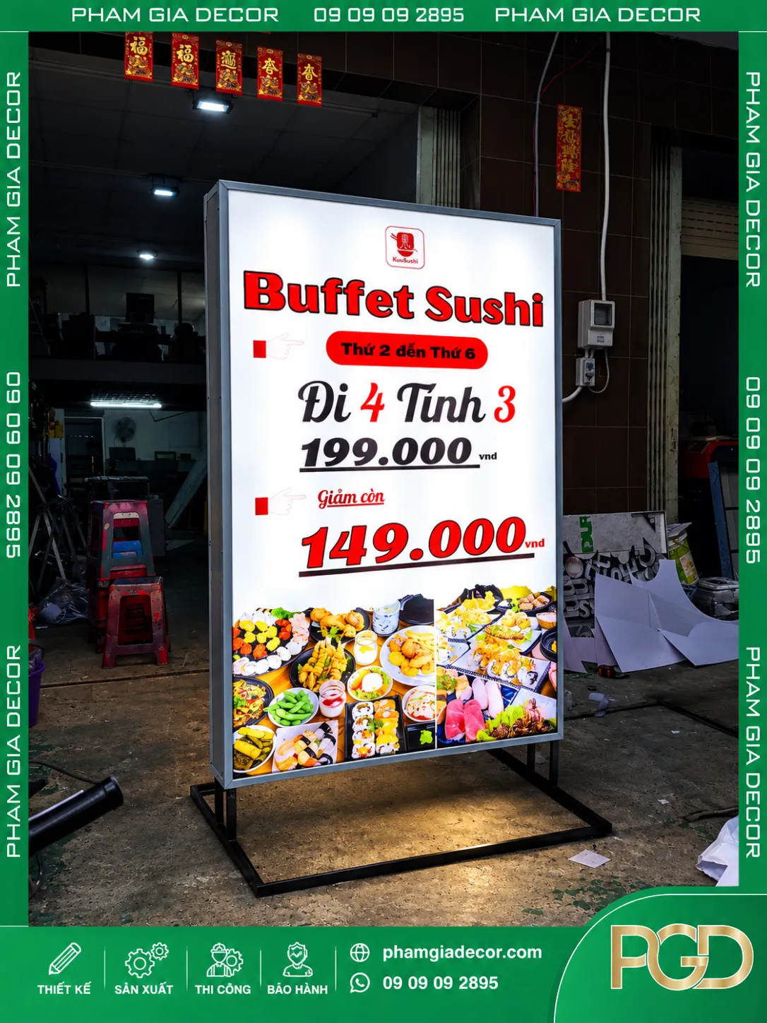Hộp Đèn Bạt Không Gân Đứng Buffet Sushi 20 Hộp Đèn Bạt Không Gân Đứng Buffet Sushi