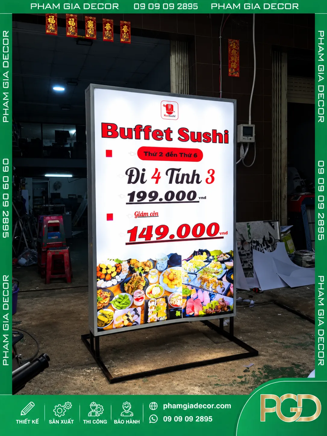 Hộp Đèn Bạt Không Gân Đứng Buffet Sushi 5 Hộp Đèn Bạt Không Gân Đứng Buffet Sushi - Ảnh 4