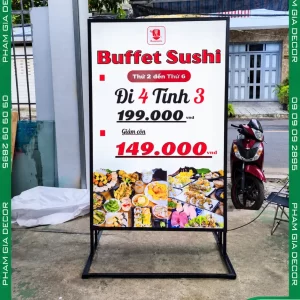 Hộp Đèn Bạt Không Gân Đứng Buffet Sushi