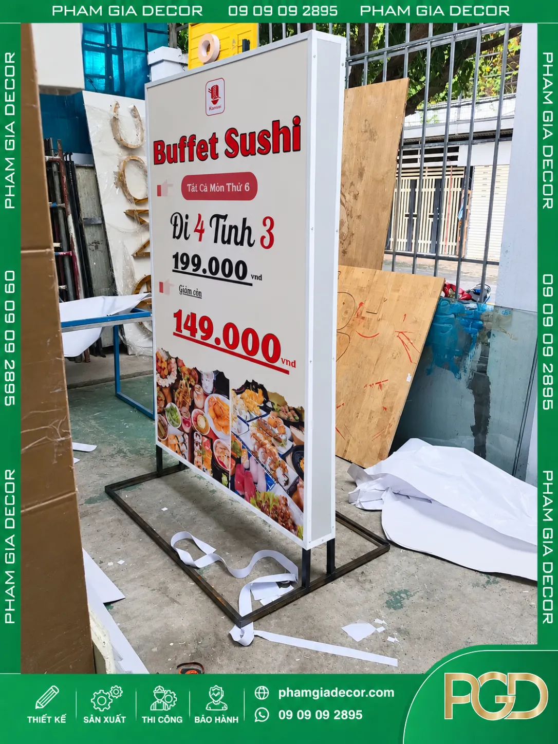 Hộp Đèn Bạt Không Gân Đứng Buffet Sushi 3 Hộp Đèn Bạt Không Gân Đứng Buffet Sushi - Ảnh 2