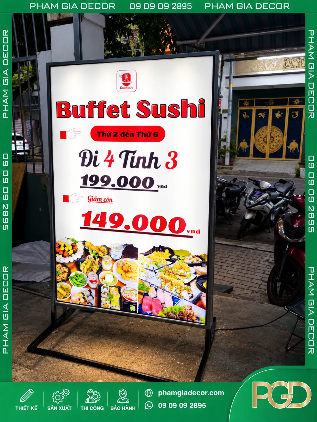 Hộp Đèn Bạt Không Gân Đứng Buffet Sushi 19 Hộp Đèn Bạt Không Gân Đứng Buffet Sushi