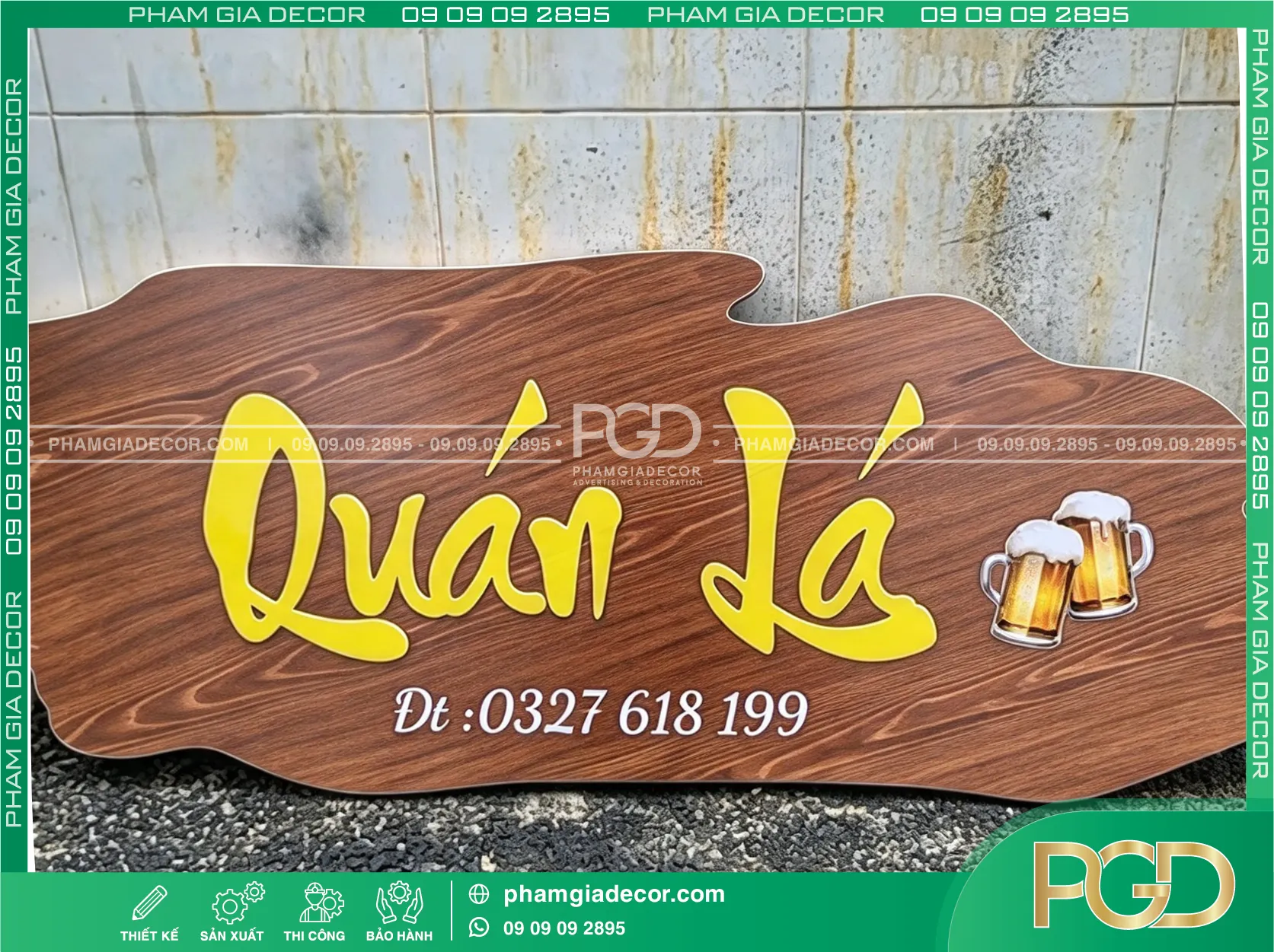 Làm Bảng Hiệu Alu Vân Gỗ Theo Yêu Cầu